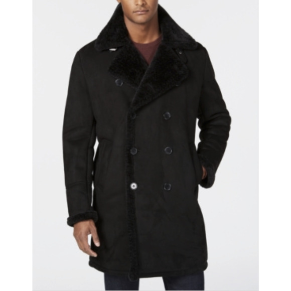 Guess Men Faux Shearling Coat Black Size S